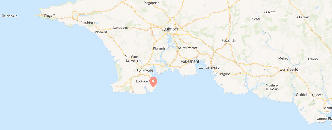 Carte de la côte du Finistère Sud en Bretagne